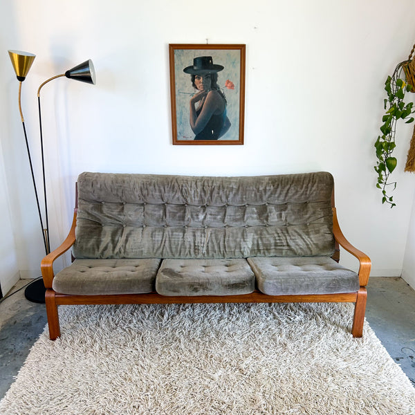 TESSA OLIVE GREEN VELOUR THREE SEATER SOFA