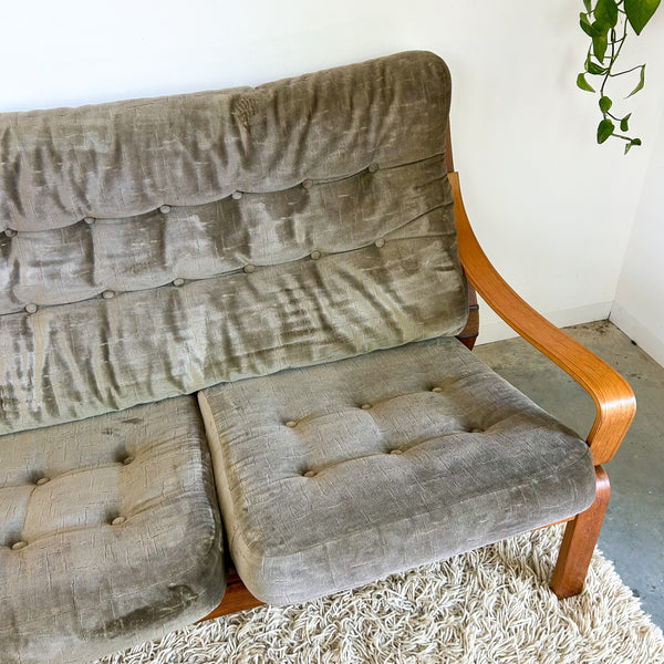 TESSA OLIVE GREEN VELOUR THREE SEATER SOFA