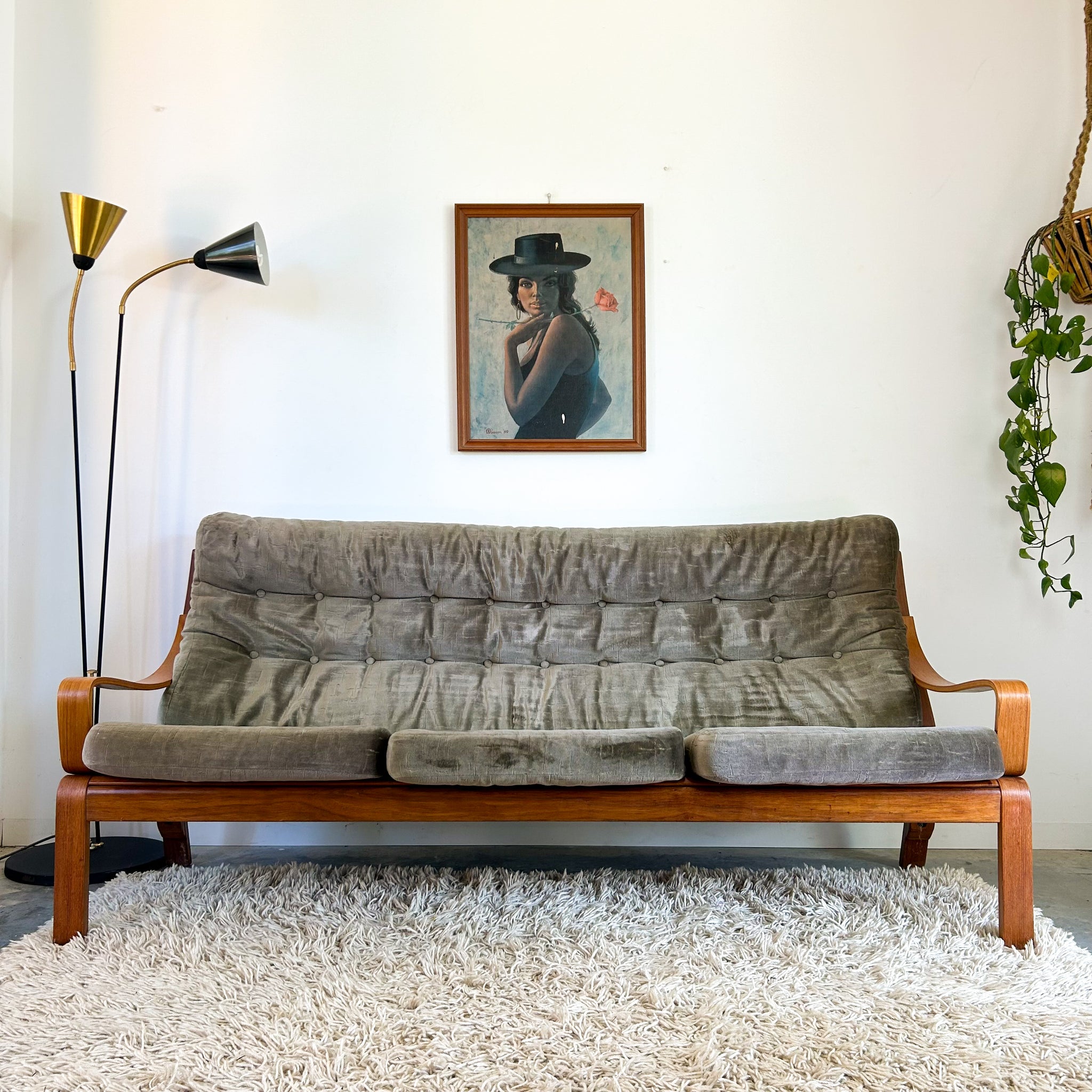 TESSA OLIVE GREEN VELOUR THREE SEATER SOFA