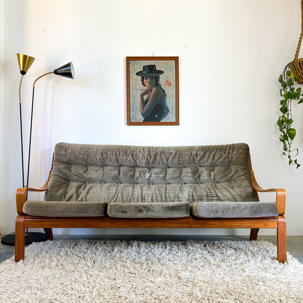 TESSA OLIVE GREEN VELOUR THREE SEATER SOFA