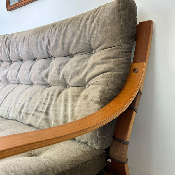 TESSA OLIVE GREEN VELOUR THREE SEATER SOFA