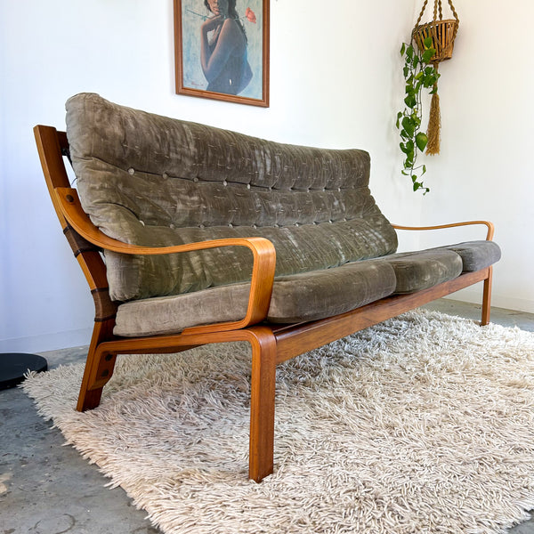 TESSA OLIVE GREEN VELOUR THREE SEATER SOFA