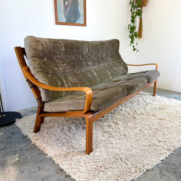 TESSA OLIVE GREEN VELOUR THREE SEATER SOFA