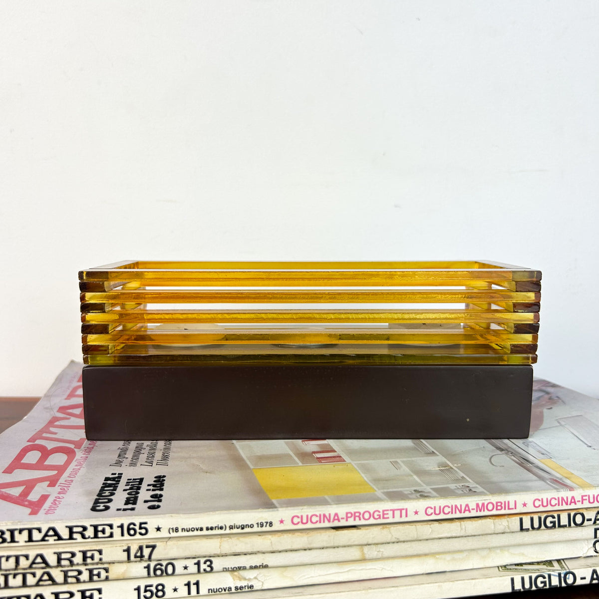 AMBER GLASS CANDLE HOLDER CENTREPIECE - HEY JUDE WORKSHOP • Vintage furniture & objects Melbourne