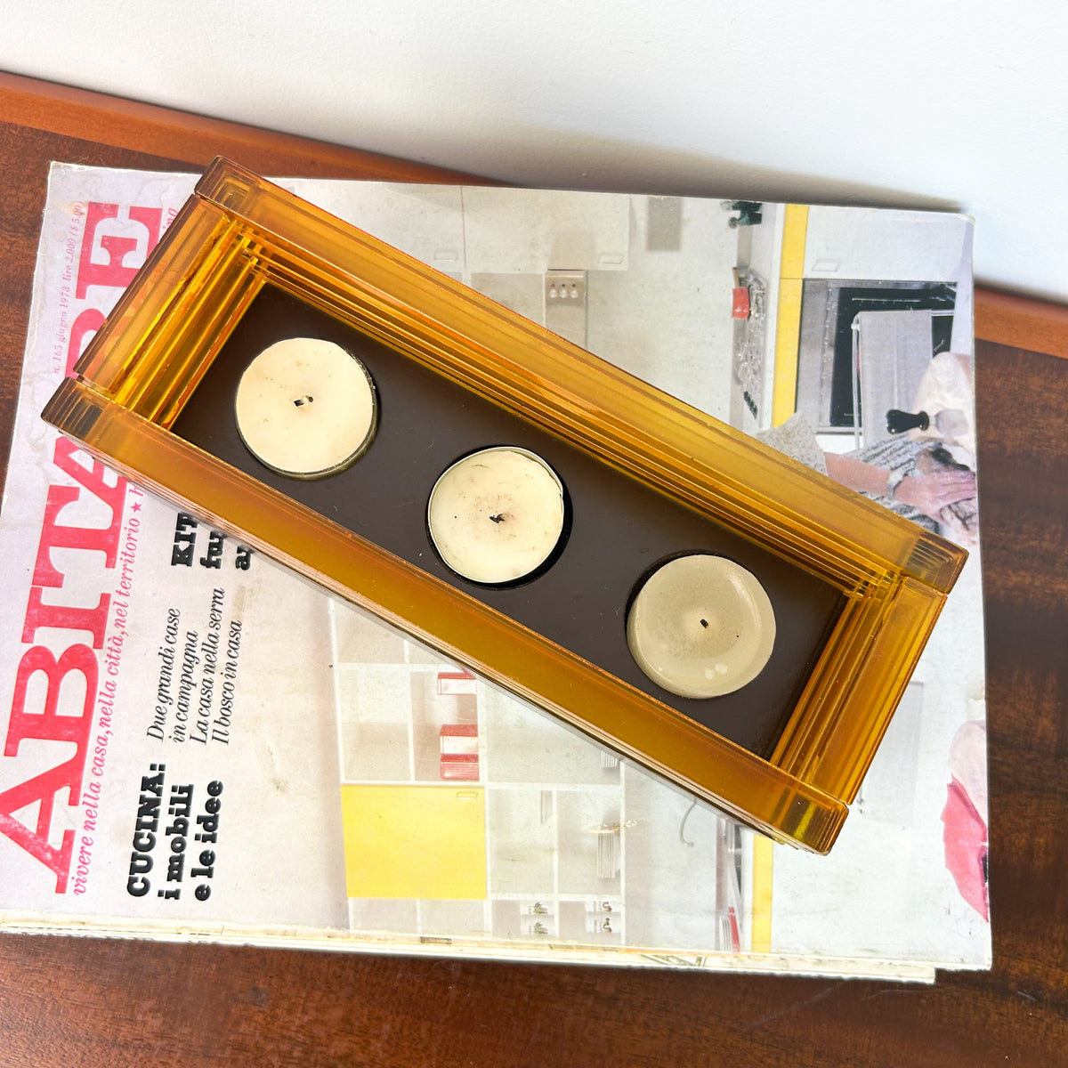 AMBER GLASS CANDLE HOLDER CENTREPIECE - HEY JUDE WORKSHOP • Vintage furniture & objects Melbourne