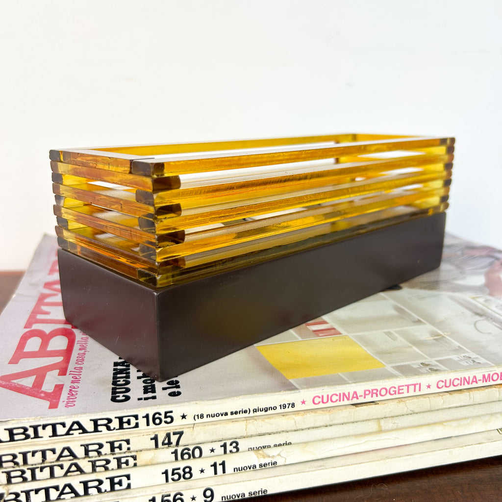 AMBER GLASS CANDLE HOLDER CENTREPIECE - HEY JUDE WORKSHOP • Vintage furniture & objects Melbourne