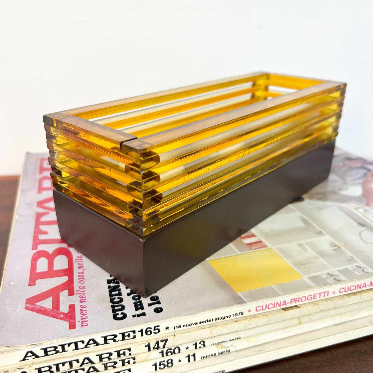 AMBER GLASS CANDLE HOLDER CENTREPIECE - HEY JUDE WORKSHOP • Vintage furniture & objects Melbourne
