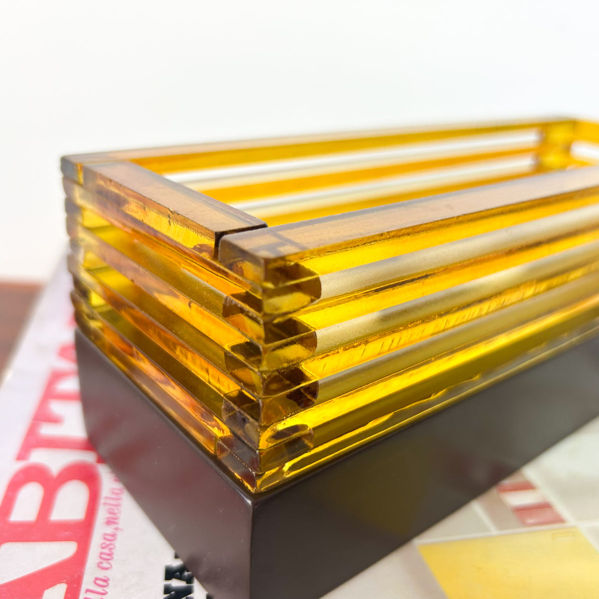 AMBER GLASS CANDLE HOLDER CENTREPIECE - HEY JUDE WORKSHOP • Vintage furniture & objects Melbourne
