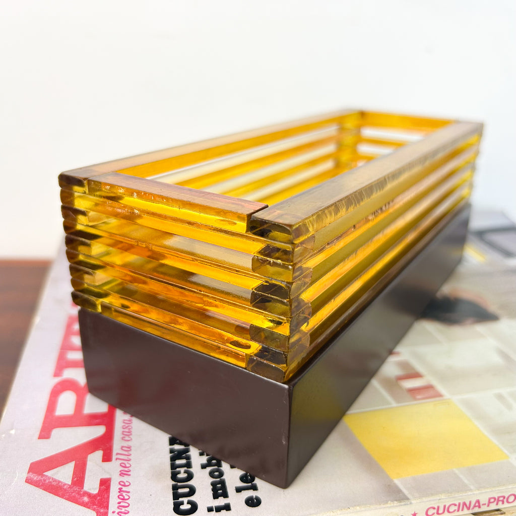 AMBER GLASS CANDLE HOLDER CENTREPIECE - HEY JUDE WORKSHOP • Vintage furniture & objects Melbourne