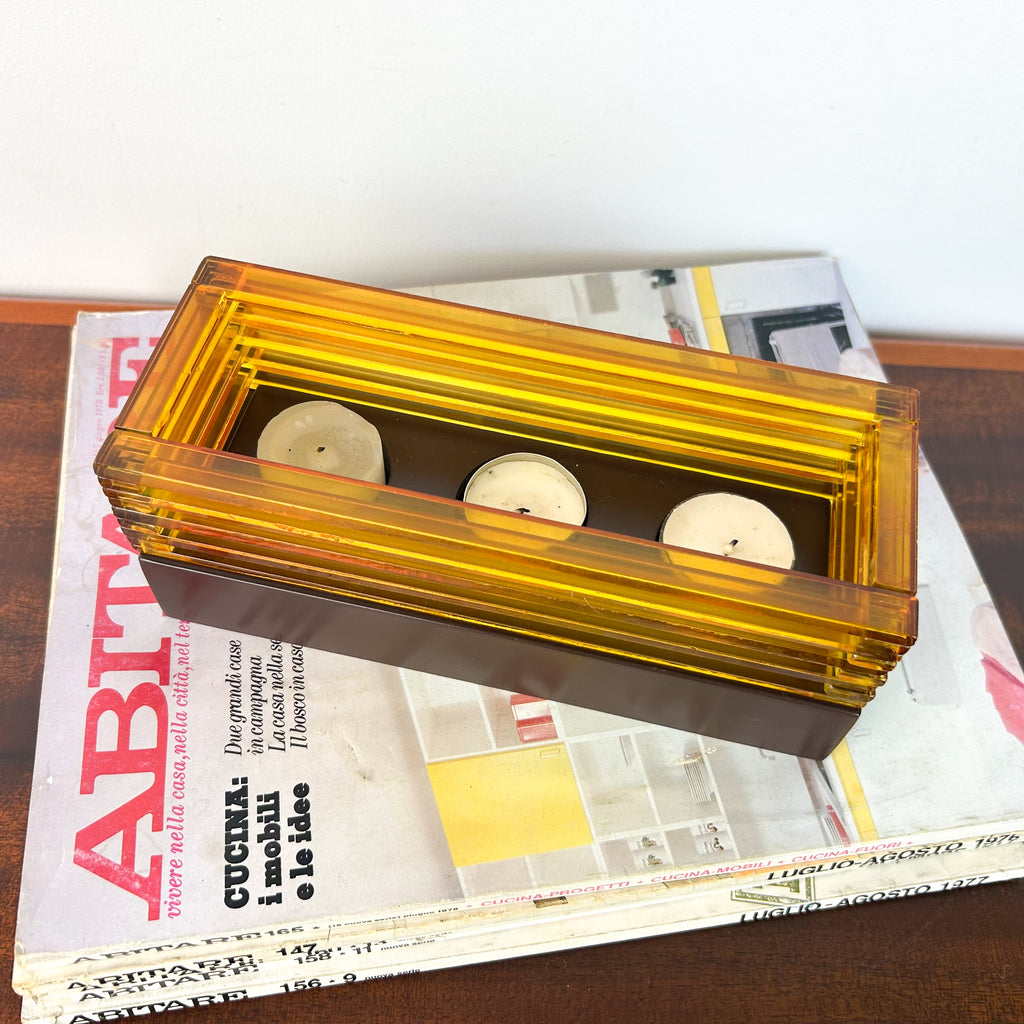 AMBER GLASS CANDLE HOLDER CENTREPIECE - HEY JUDE WORKSHOP • Vintage furniture & objects Melbourne