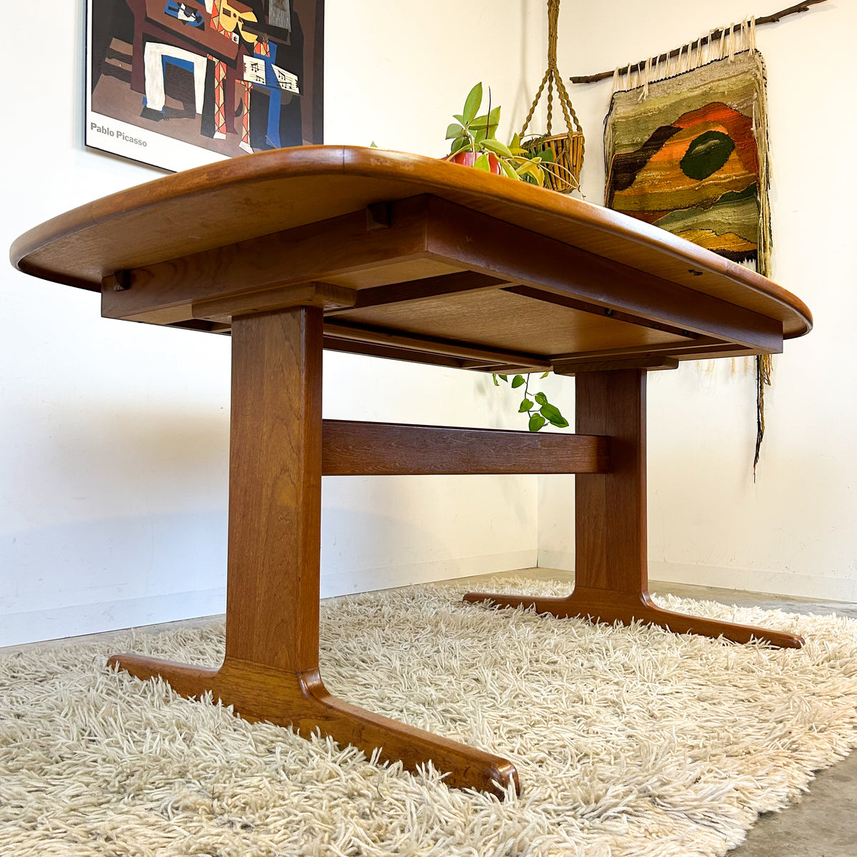 PEDESTAL EXTENSION DINING TABLE & SIX CHAIRS - HEY JUDE WORKSHOP • Vintage furniture & objects Melbourne