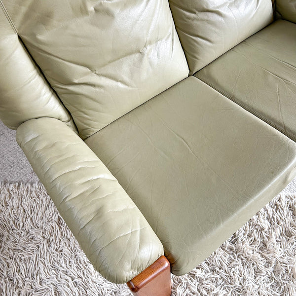 PARKER SAGE GREEN LEATHER TWO-SEATER SOFA
