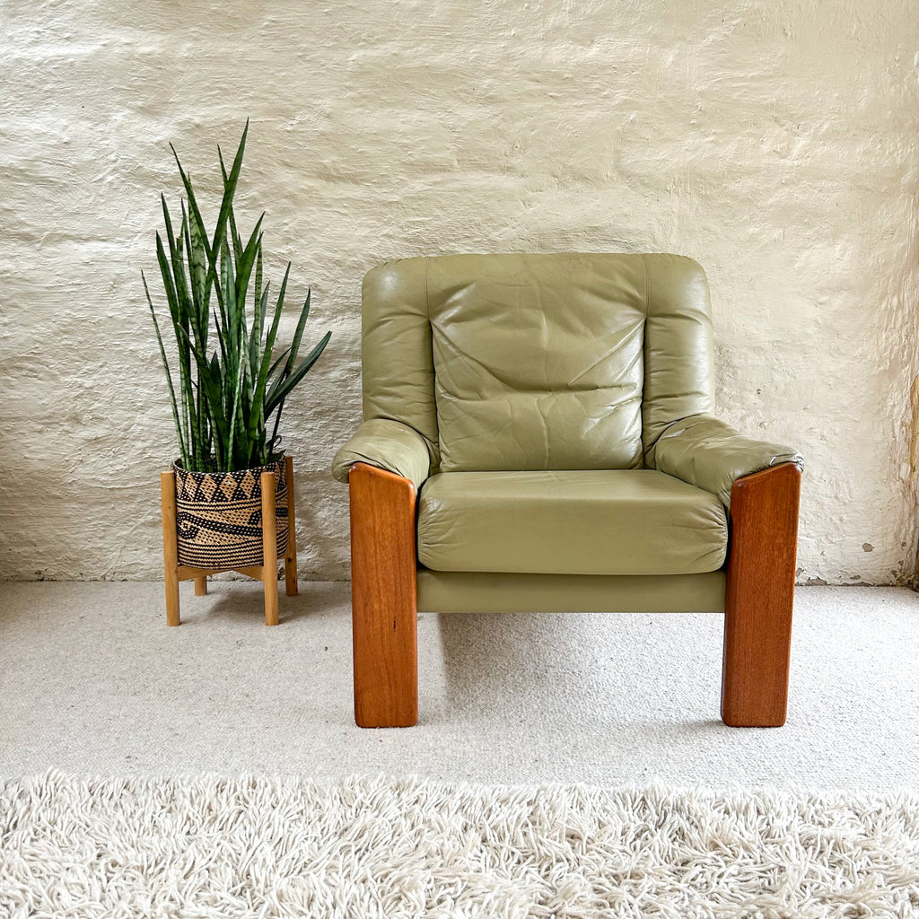 PARKER SAGE GREEN LEATHER ARMCHAIR #2 - HEY JUDE WORKSHOP • Vintage furniture & objects Melbourne