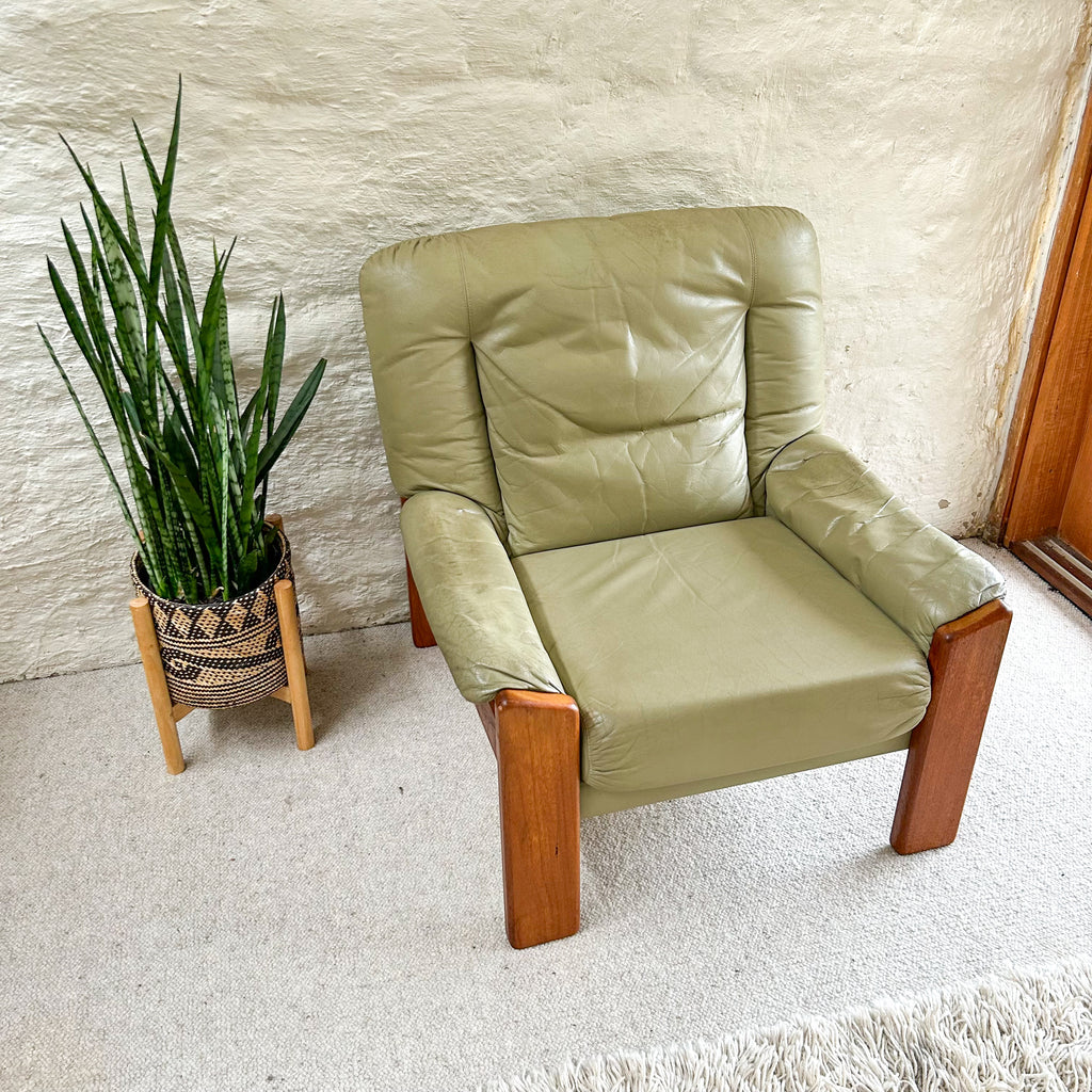 PARKER SAGE GREEN LEATHER ARMCHAIR #2 - HEY JUDE WORKSHOP • Vintage furniture & objects Melbourne