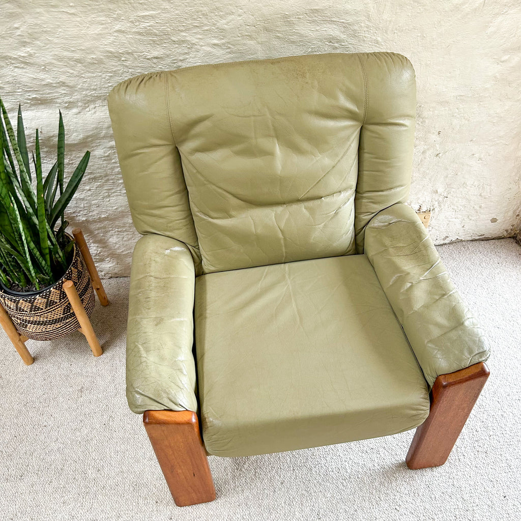 PARKER SAGE GREEN LEATHER ARMCHAIR #2 - HEY JUDE WORKSHOP • Vintage furniture & objects Melbourne