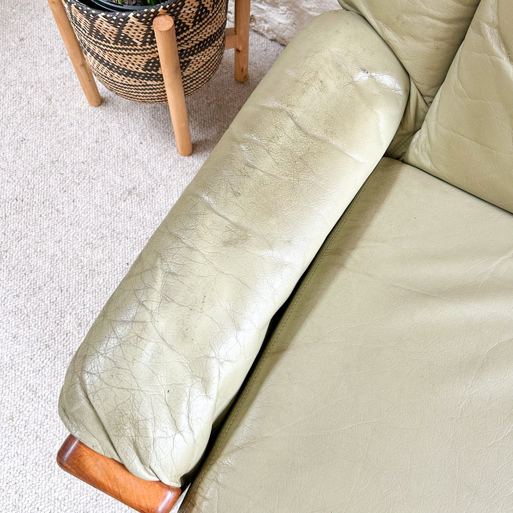 PARKER SAGE GREEN LEATHER ARMCHAIR #2 - HEY JUDE WORKSHOP • Vintage furniture & objects Melbourne