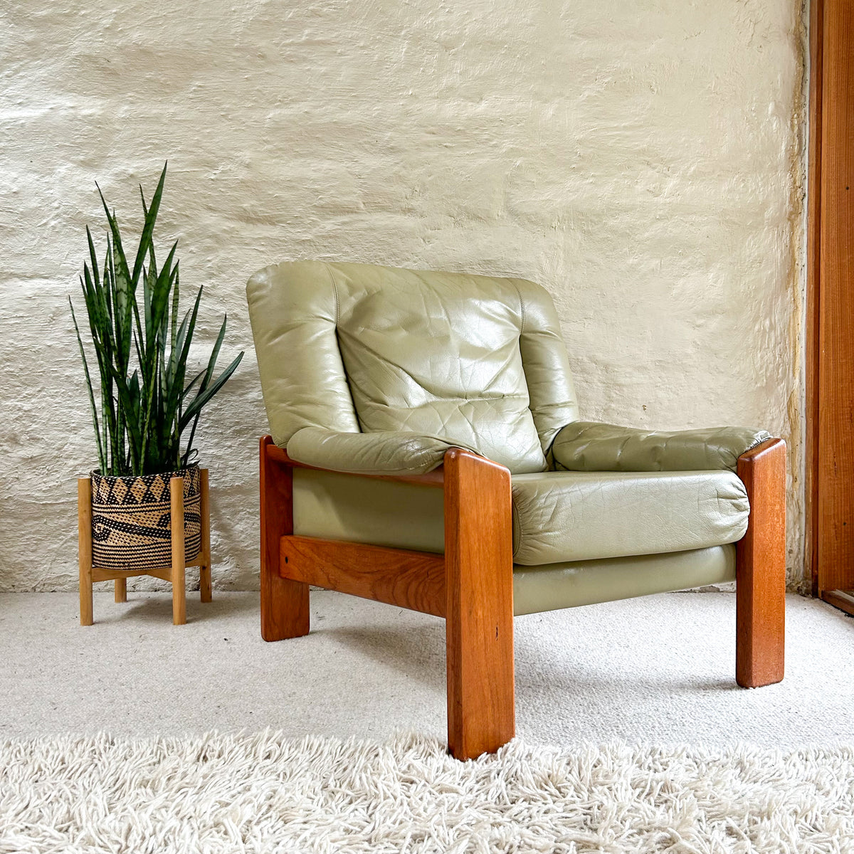 PARKER SAGE GREEN LEATHER ARMCHAIR #2 - HEY JUDE WORKSHOP • Vintage furniture & objects Melbourne
