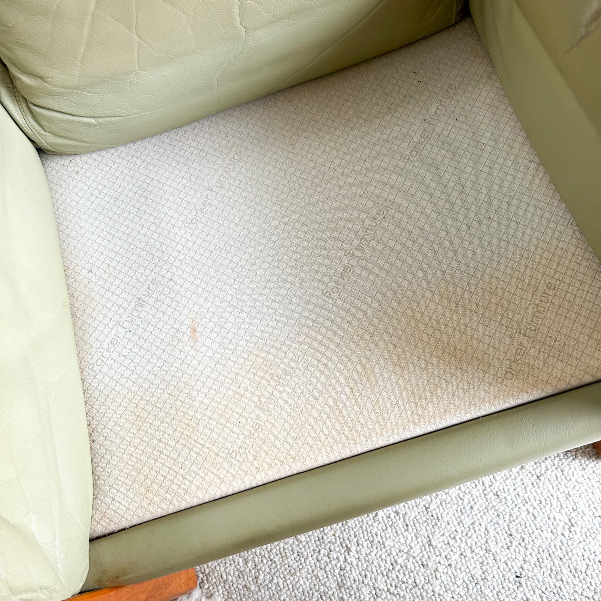 PARKER SAGE GREEN LEATHER ARMCHAIR #2 - HEY JUDE WORKSHOP • Vintage furniture & objects Melbourne