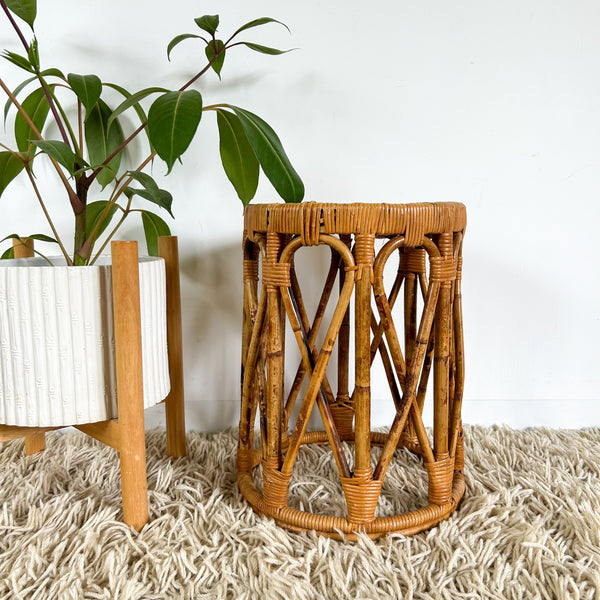 CANE PLANT STAND/SIDE TABLE