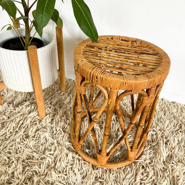 CANE PLANT STAND/SIDE TABLE