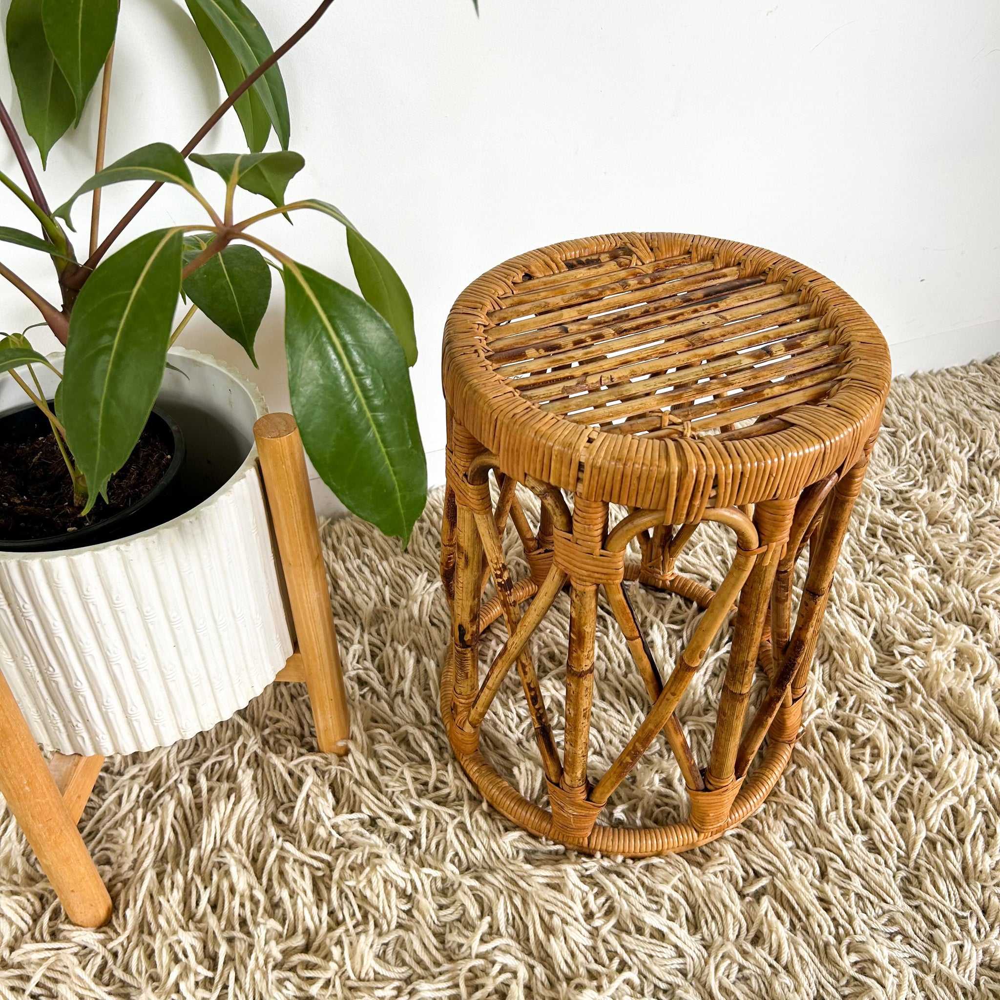 CANE PLANT STAND/SIDE TABLE