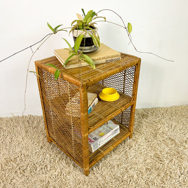 CANE SHELVES/SIDE TABLE