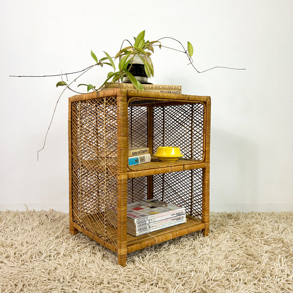 CANE SHELVES/SIDE TABLE