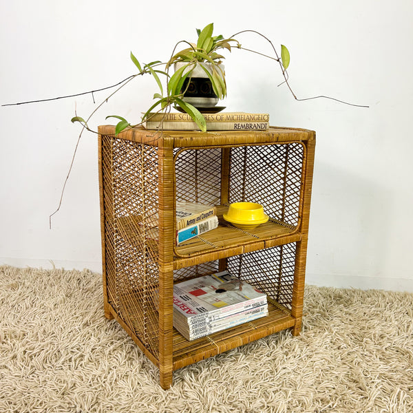 CANE SHELVES/SIDE TABLE