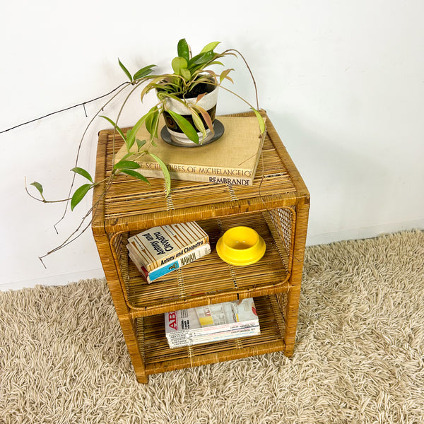CANE SHELVES/SIDE TABLE