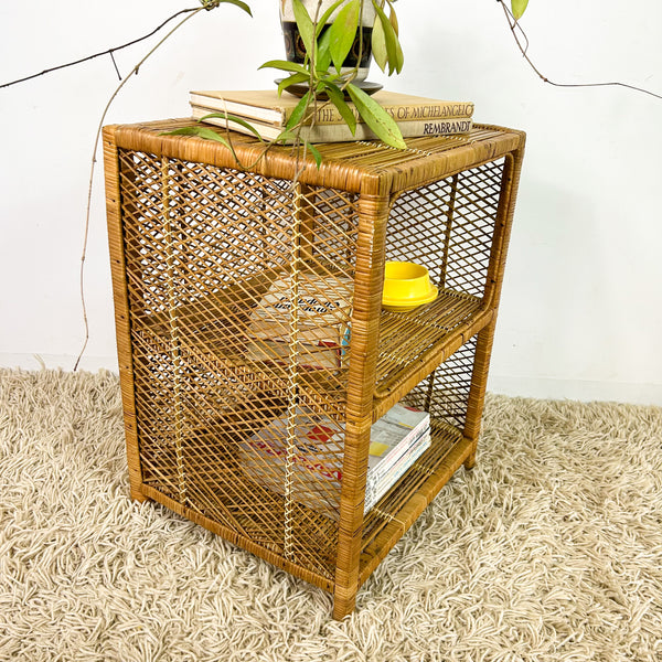 CANE SHELVES/SIDE TABLE