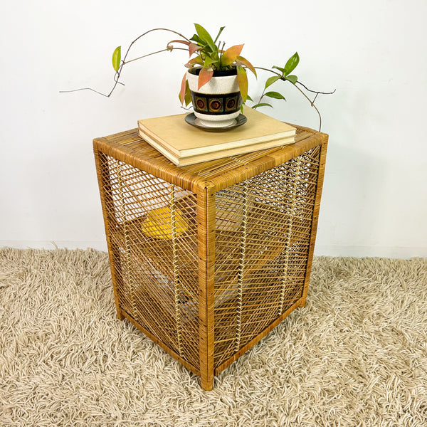 CANE SHELVES/SIDE TABLE