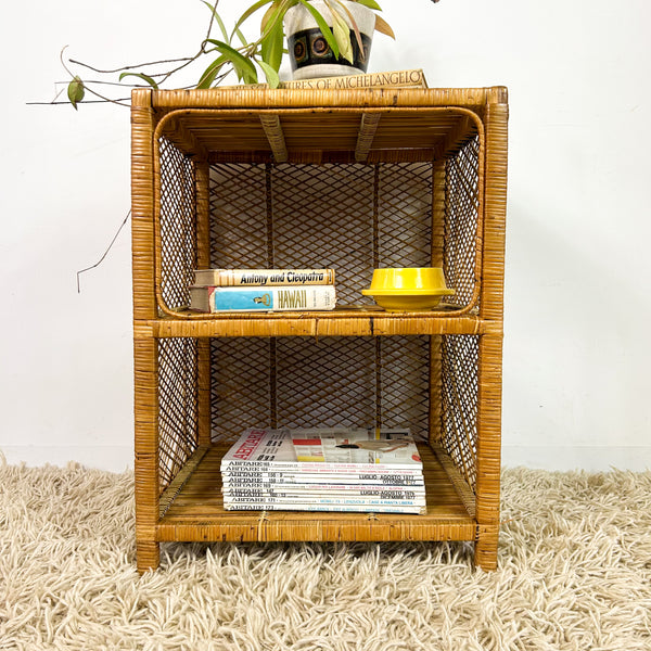 CANE SHELVES/SIDE TABLE