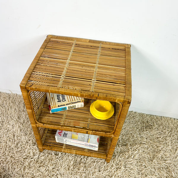 CANE SHELVES/SIDE TABLE