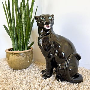 BLACK CERAMIC PANTHER SITTING