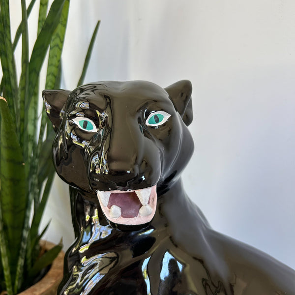 BLACK CERAMIC PANTHER SITTING