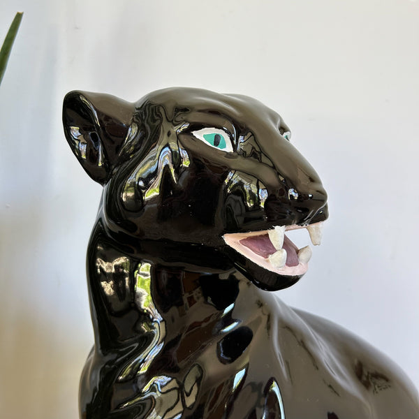 BLACK CERAMIC PANTHER SITTING