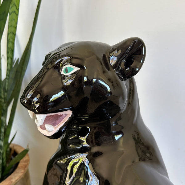 BLACK CERAMIC PANTHER SITTING