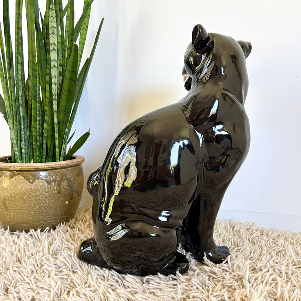 BLACK CERAMIC PANTHER SITTING