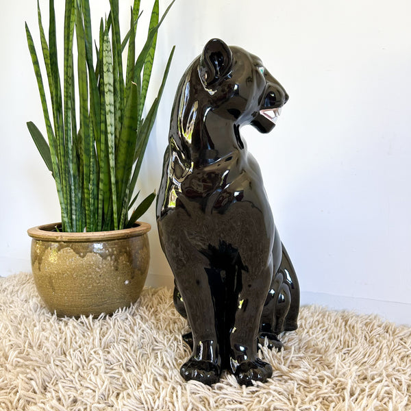 BLACK CERAMIC PANTHER SITTING