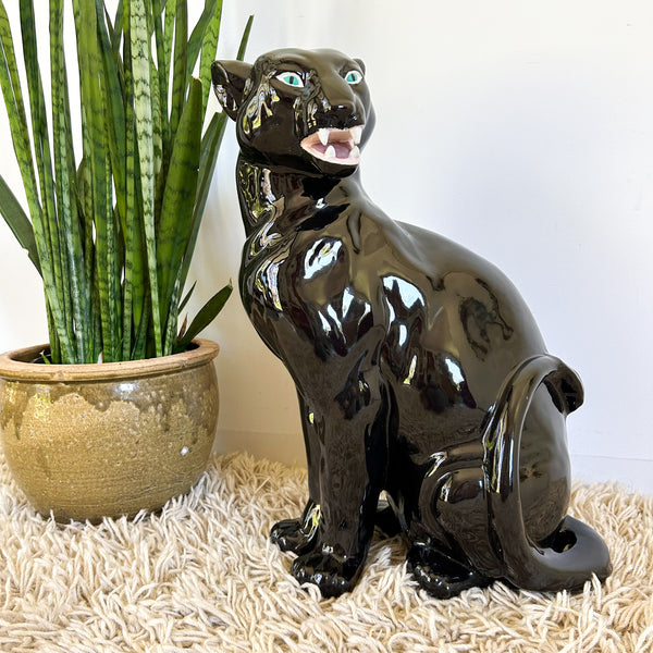 BLACK CERAMIC PANTHER SITTING