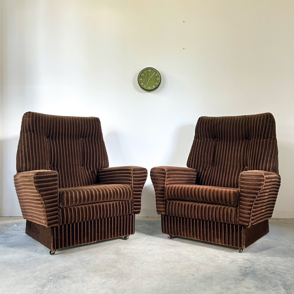 BROWN CORDUROY ARMCHAIRS