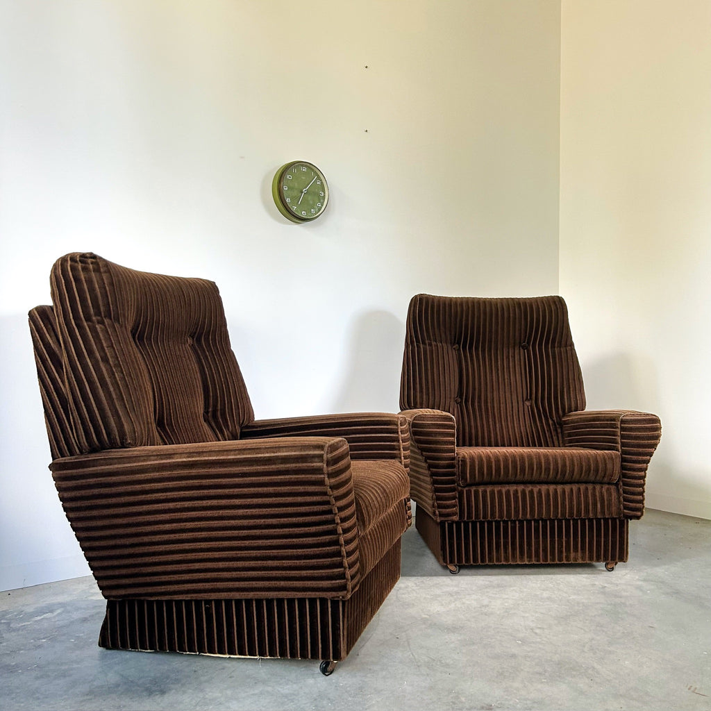 BROWN CORDUROY ARMCHAIRS