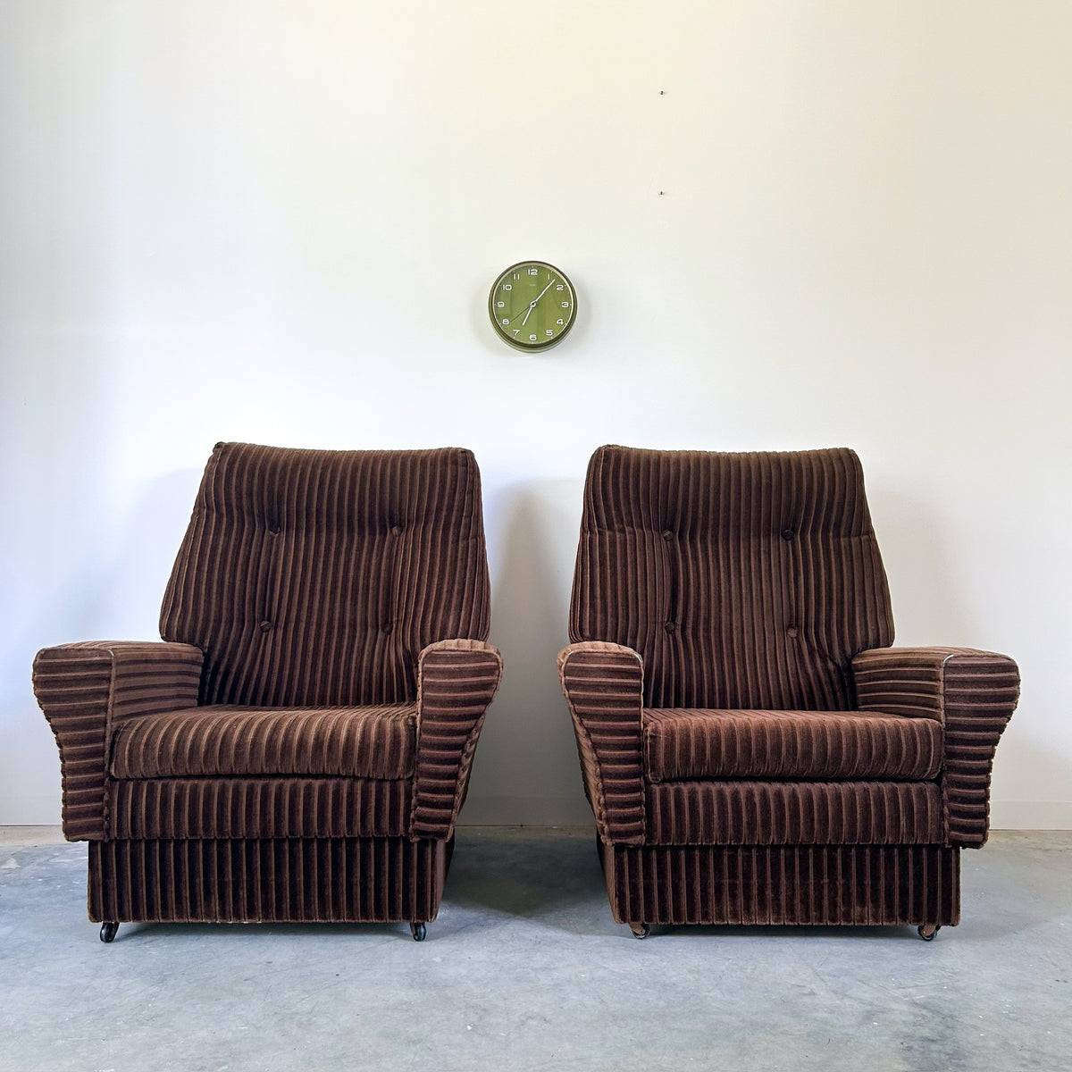 BROWN CORDUROY ARMCHAIRS