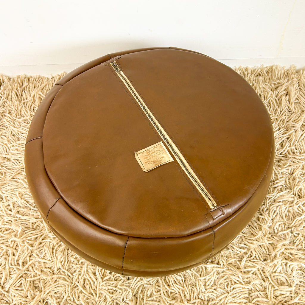 BROWN VINYL POUFFE - HEY JUDE WORKSHOP • Vintage furniture & objects Melbourne