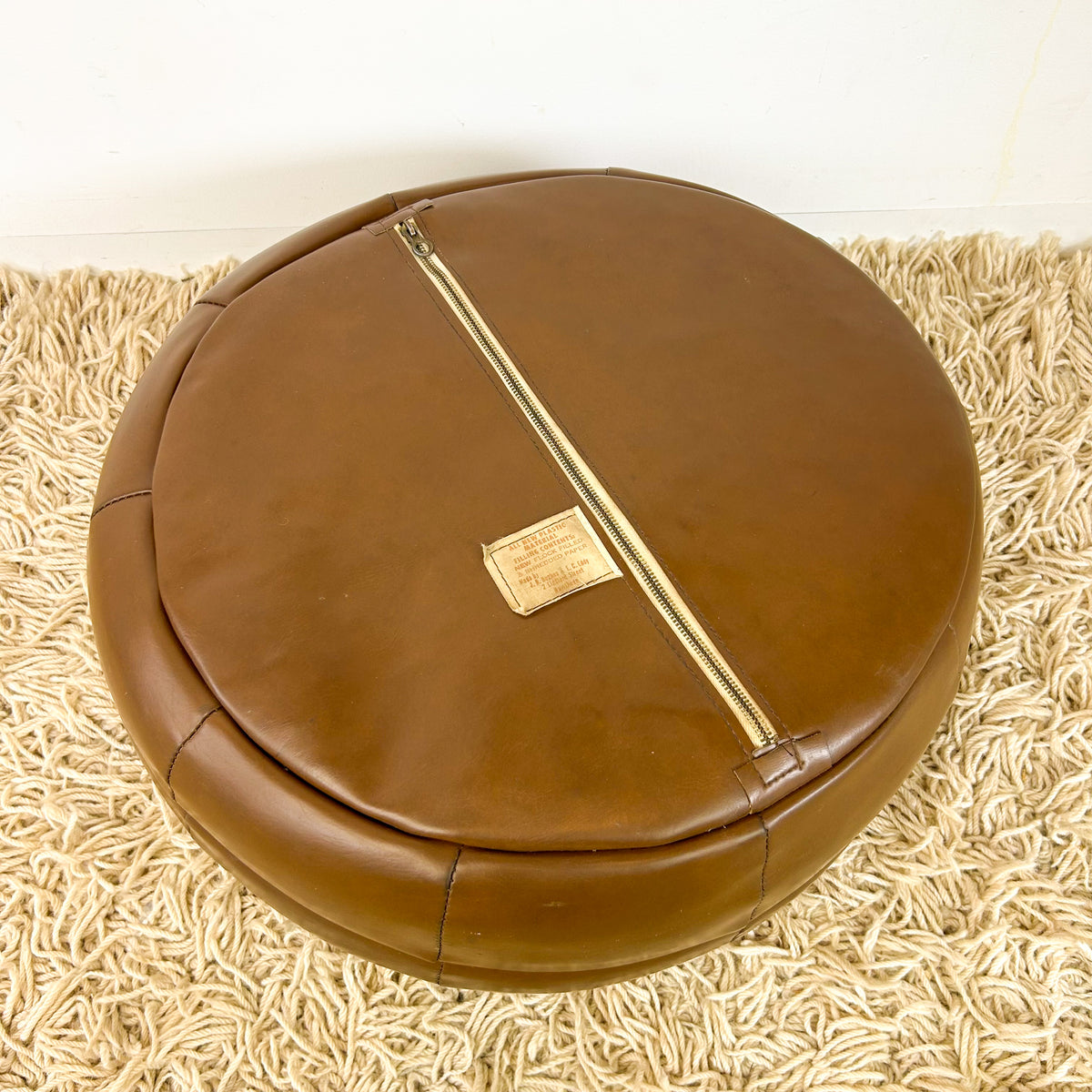 BROWN VINYL POUFFE - HEY JUDE WORKSHOP • Vintage furniture & objects Melbourne