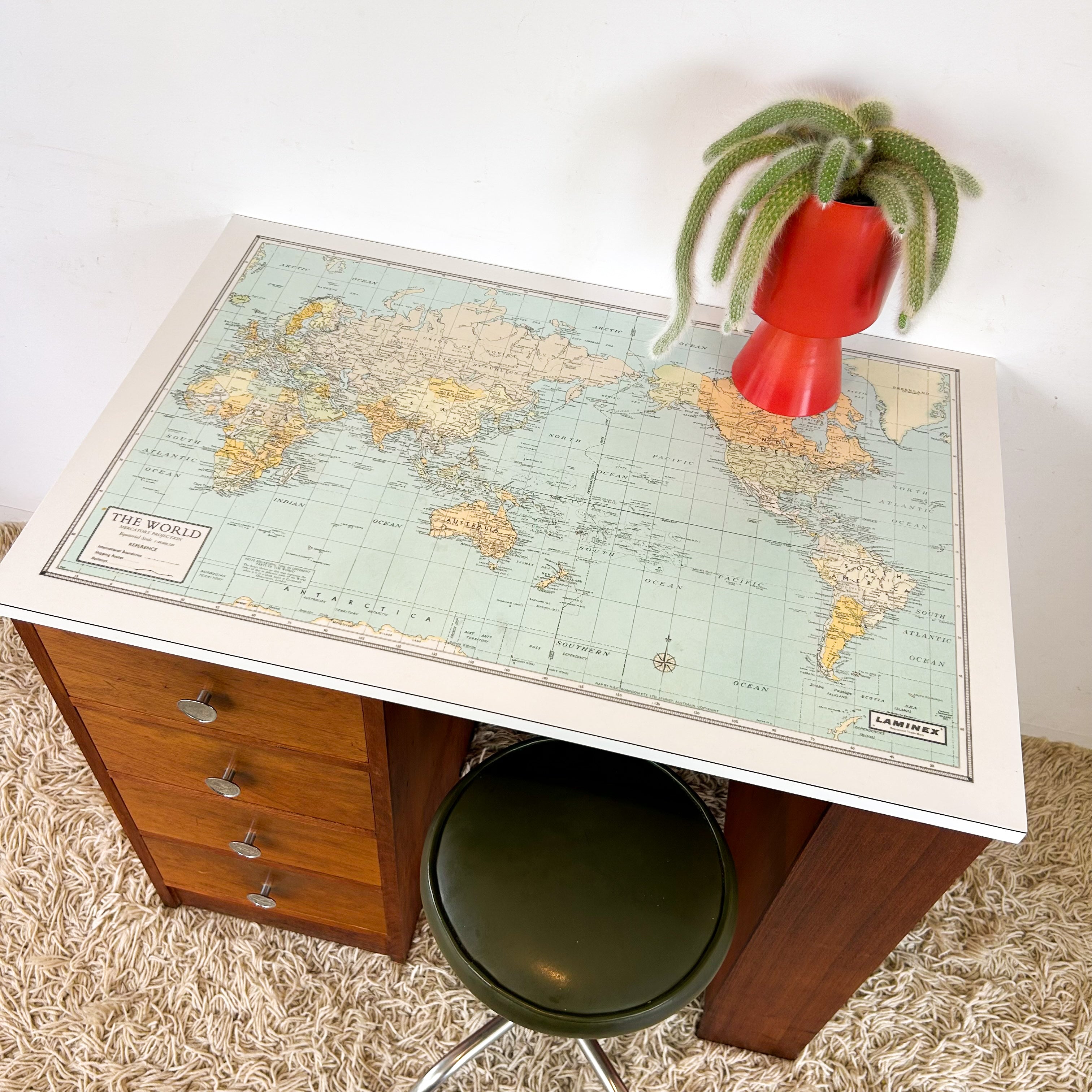 WORLD MAP DESK - HEY JUDE WORKSHOP • Vintage furniture & objects Melbourne
