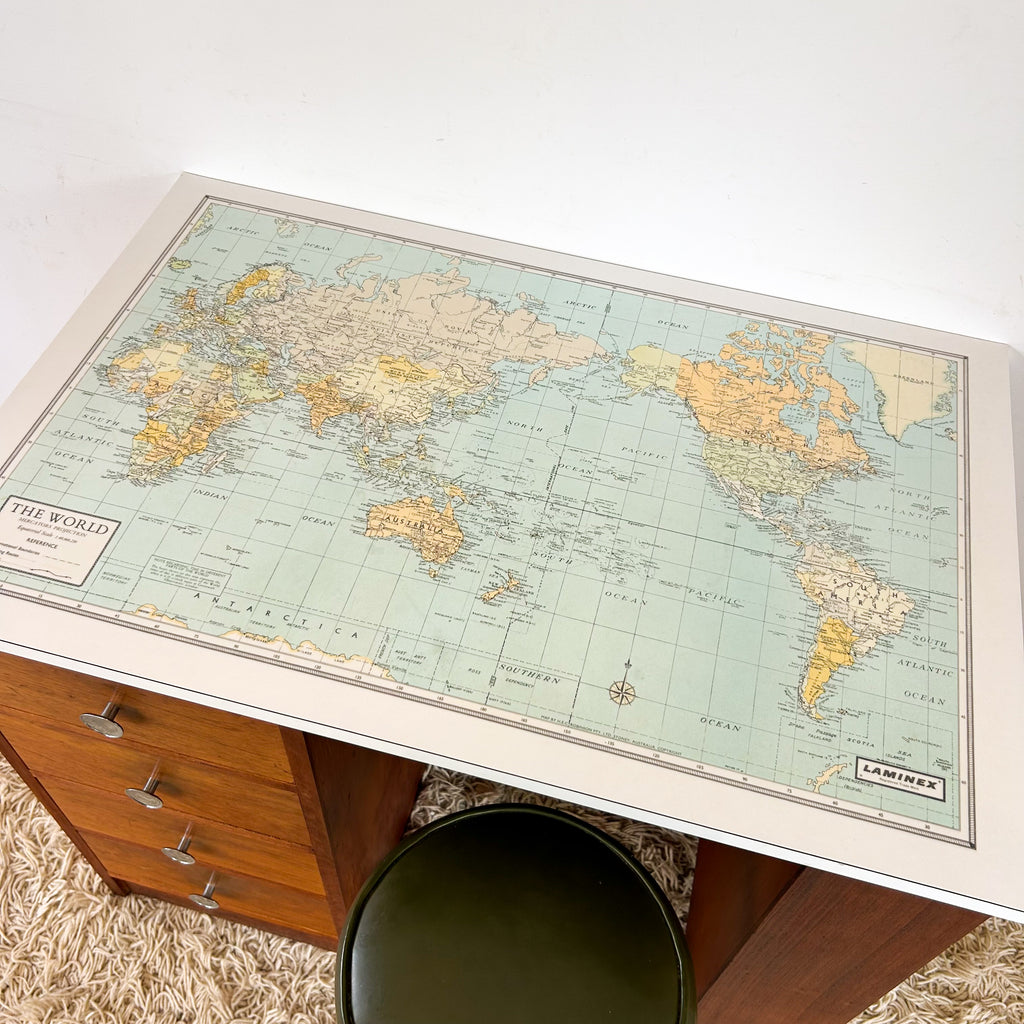 WORLD MAP DESK - HEY JUDE WORKSHOP • Vintage furniture & objects Melbourne