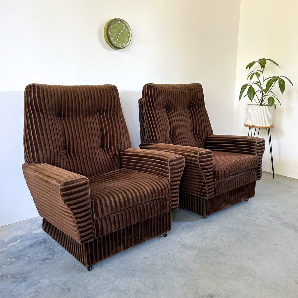 BROWN CORDUROY ARMCHAIRS