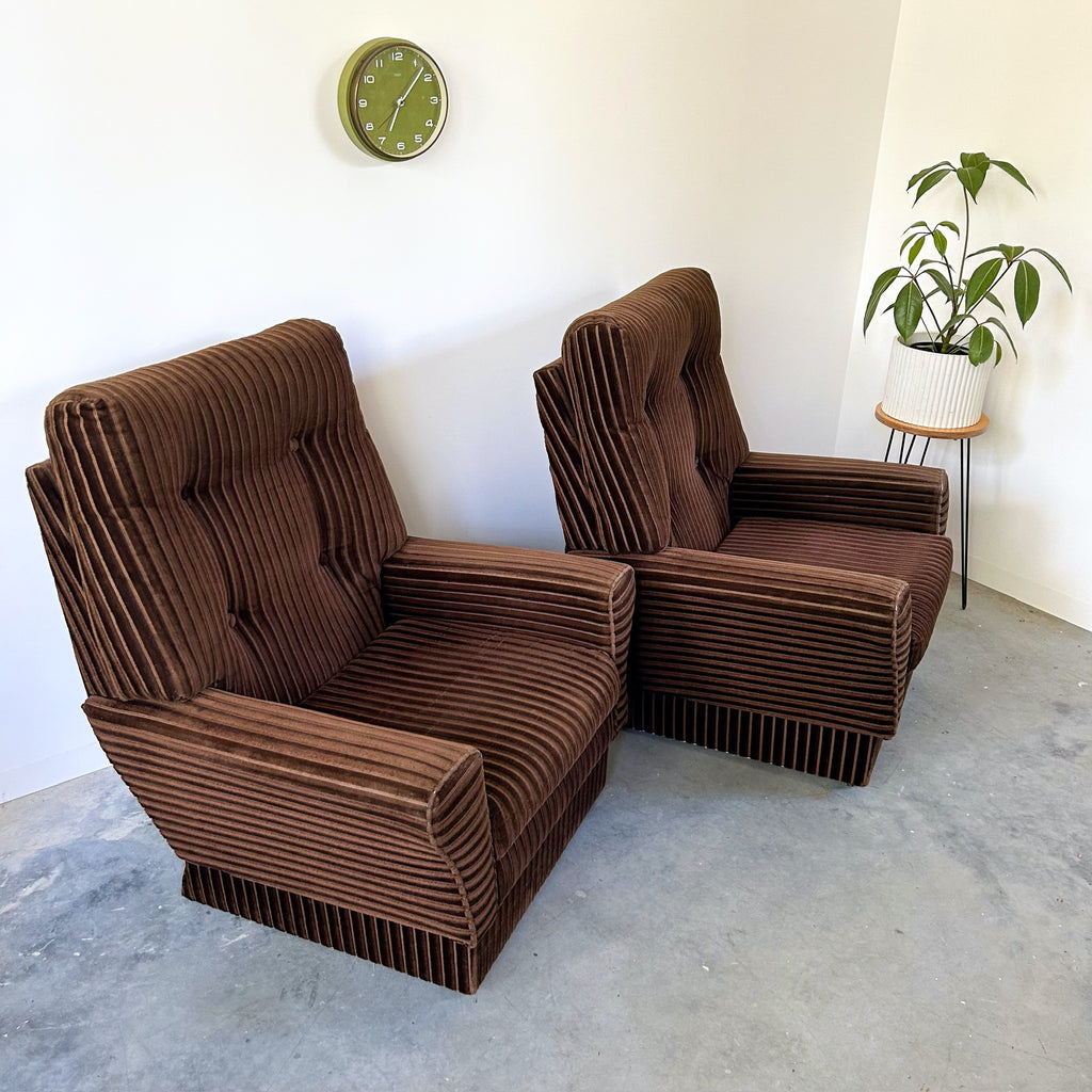 BROWN CORDUROY ARMCHAIRS