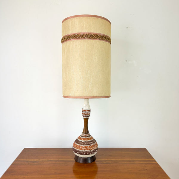 LARGE TEAK & CERAMIC LAMP